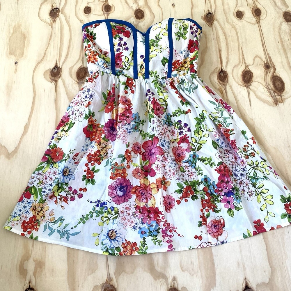 Kandy Kiss Strapless Tea Dress White Floral Size Juniors 11 Soft Girl Y2k
